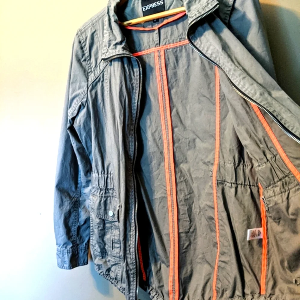Express Utility Jacket Lightweight Khaki Cargo Jacket sz Medium 100% Cotton